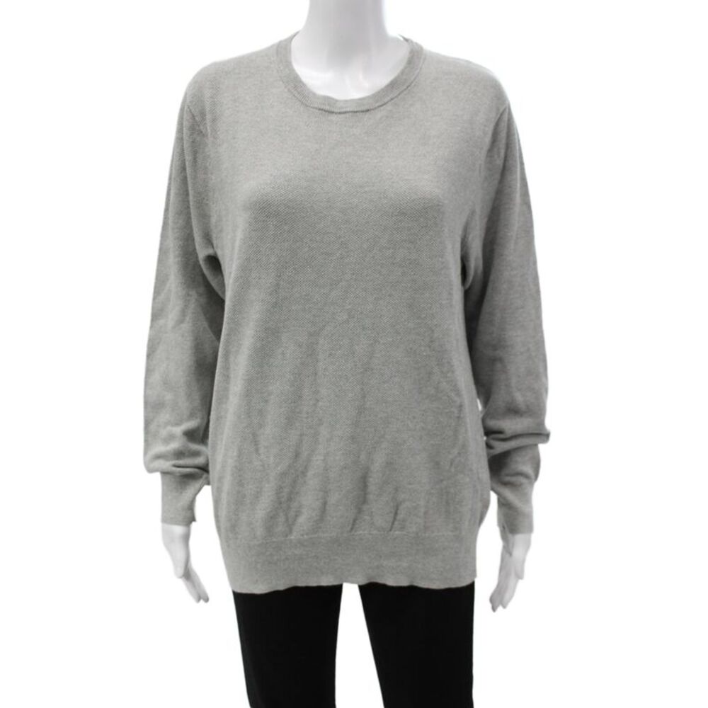 J Crew Women Gray Cotton Crew Neck Pullover Sweater Long Sleeve Size L